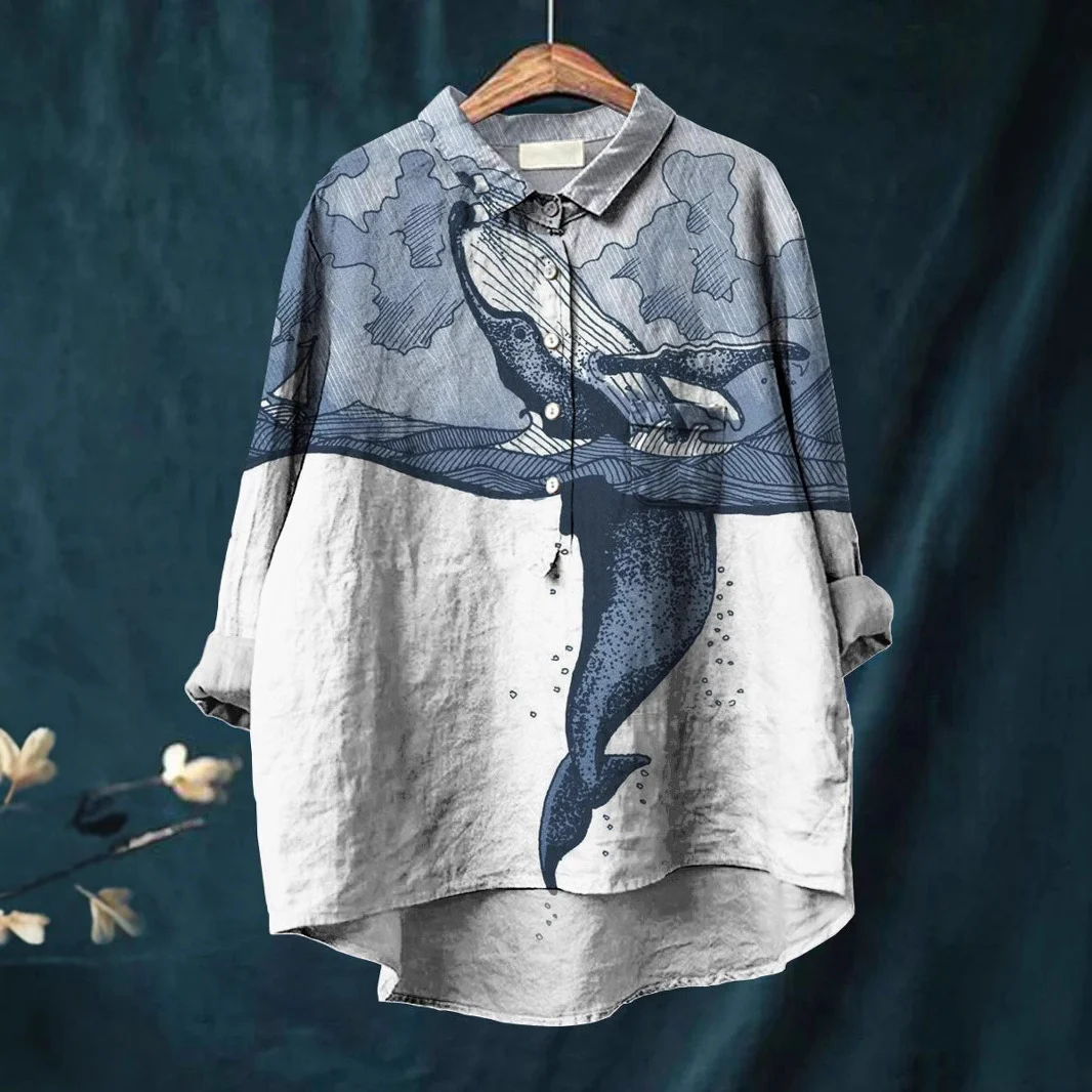 Japanese-style Artistic Color-block Lapel-printed Shirt — image 15