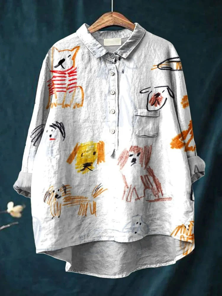 Japanese-style Artistic Color-block Lapel-printed Shirt — image 7