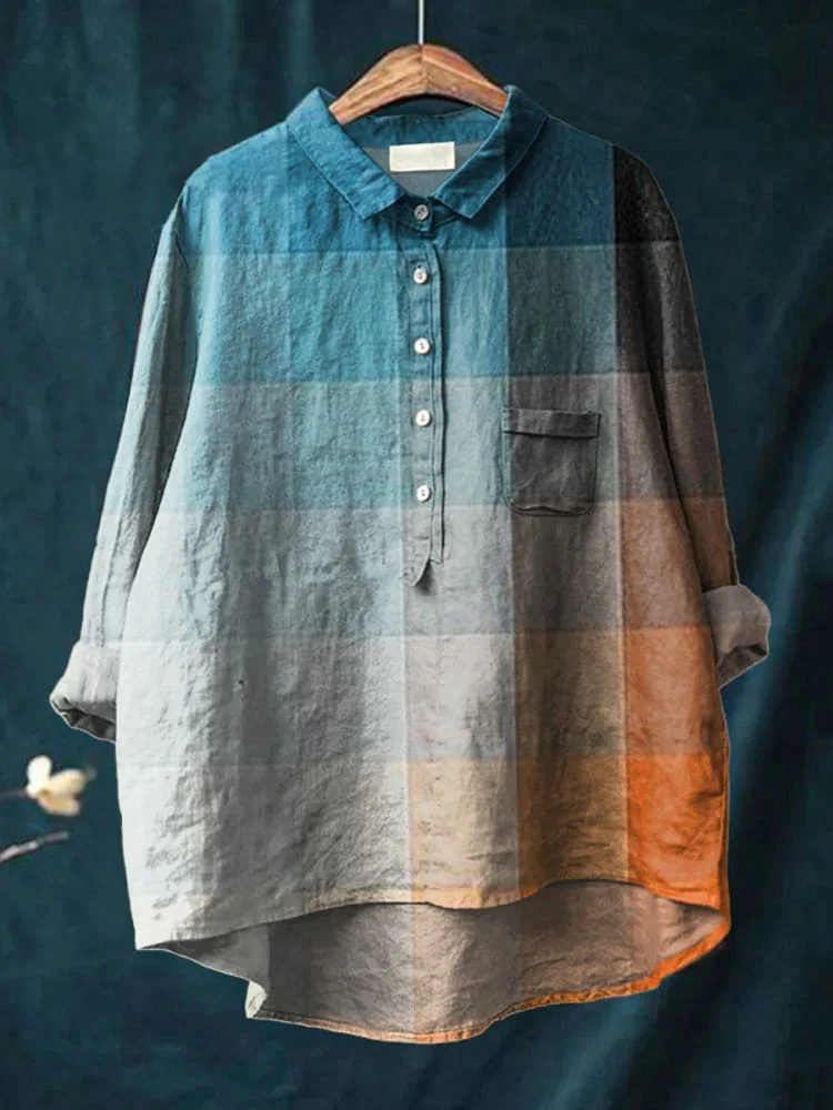 Japanese-style Artistic Color-block Lapel-printed Shirt — image 10