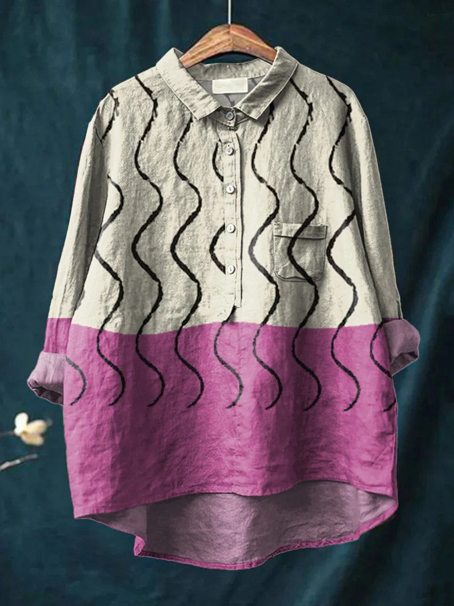 Japanese-style Artistic Color-block Lapel-printed Shirt — image 13