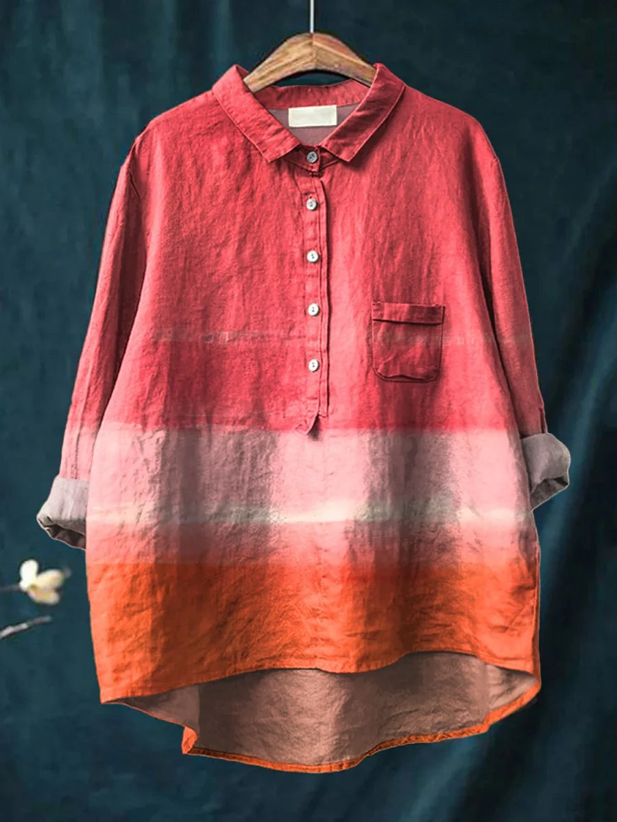 Japanese-style Artistic Color-block Lapel-printed Shirt — image 12