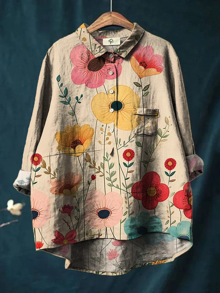 Japanese-style Artistic Color-block Lapel-printed Shirt — image 11