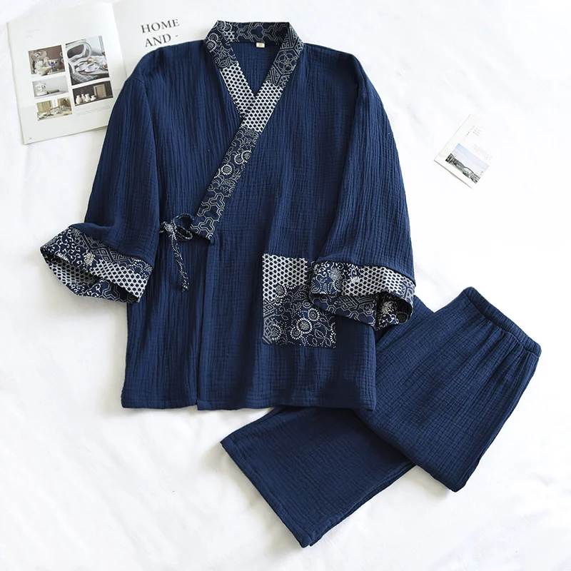 Japanese-style Minimalist Cotton Gauze Pajamas For Men — image 4