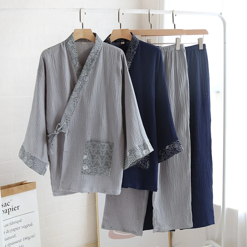 Japanese-style Minimalist Cotton Gauze Pajamas For Men — image 7