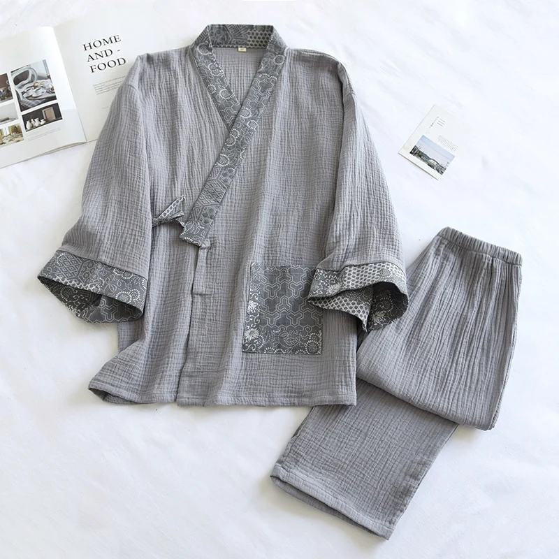 Japanese-style Minimalist Cotton Gauze Pajamas For Men — image 3