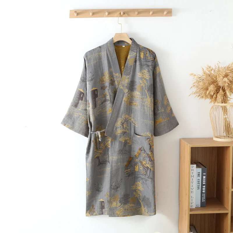 Japanese-style Pure Cotton Jacquard Kimono-style Pajama Robe For Couples — image 2