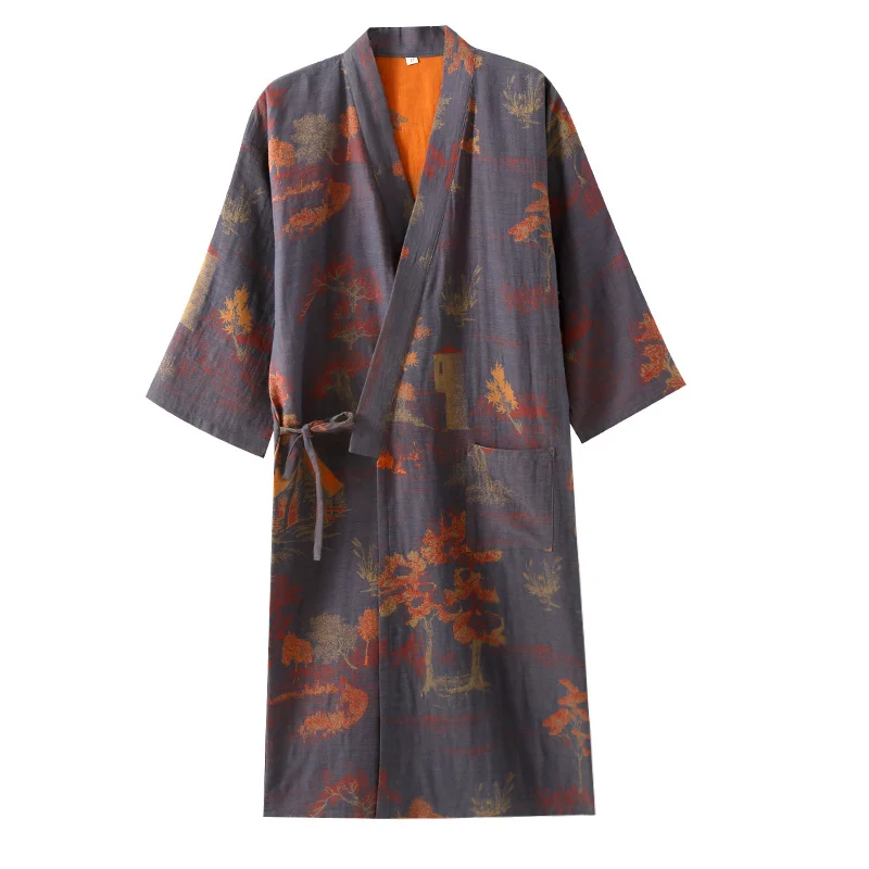 Japanese-style Pure Cotton Jacquard Kimono-style Pajama Robe For Couples — image 6