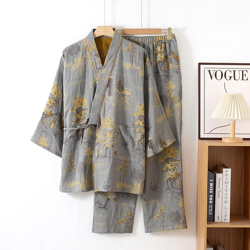 Japanese-style Pure Cotton Jacquard Kimono-style Pajama Robe For Couples — image 5