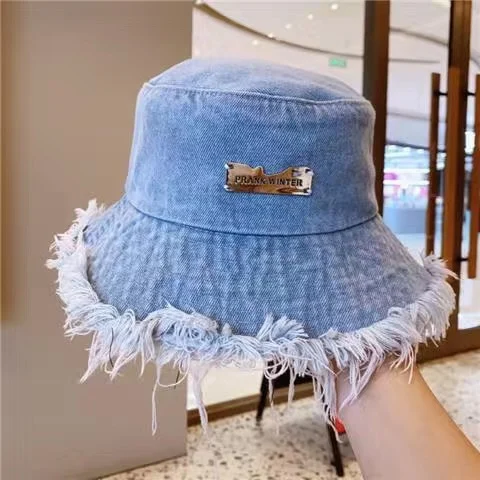 Jean Fisherman Hat Women's Spring And Summer Thin Washed Old Frayed Edge Bucket Outdoor — image 8