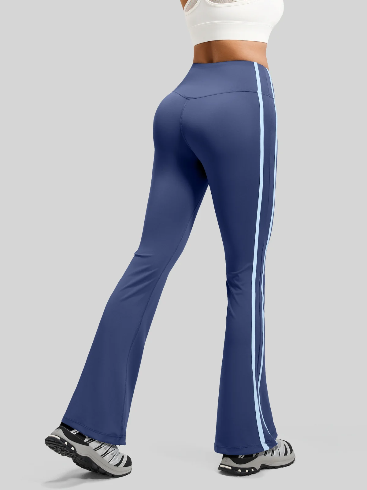 Juyitang's New Stripesd Bell-bottom Pants Running Nude Elastic Sports Fitness… — image 6