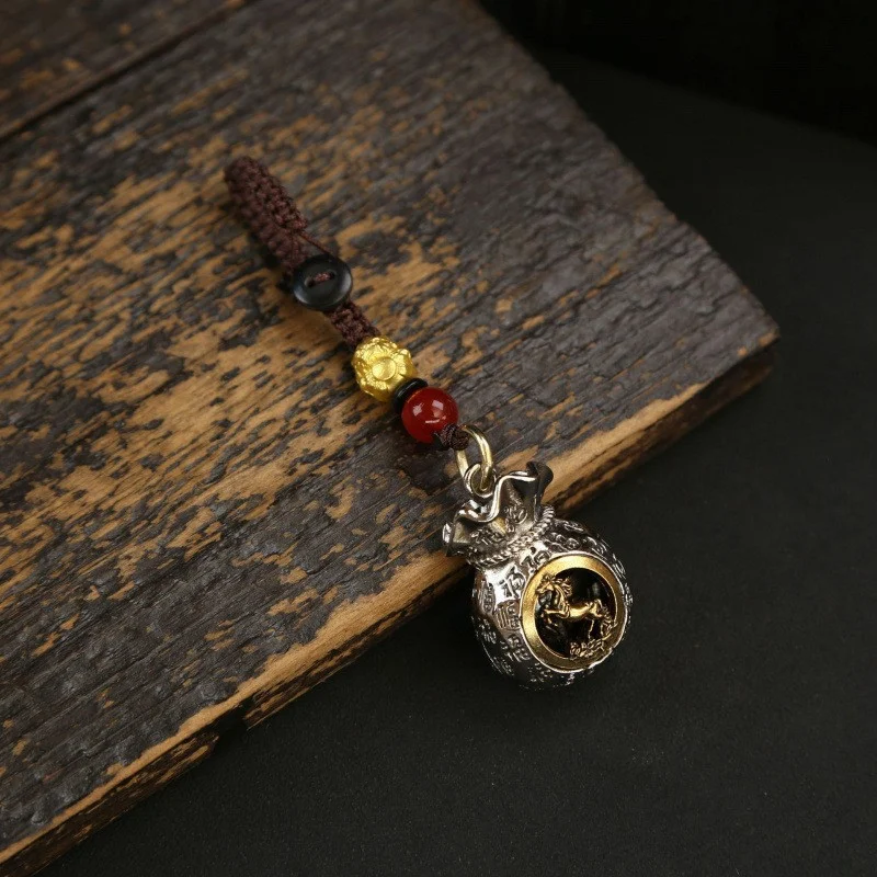 Keychain Daily Income Gold Coin Pouch Spinning Charm Hundred Blessings Small Pendant — image 3