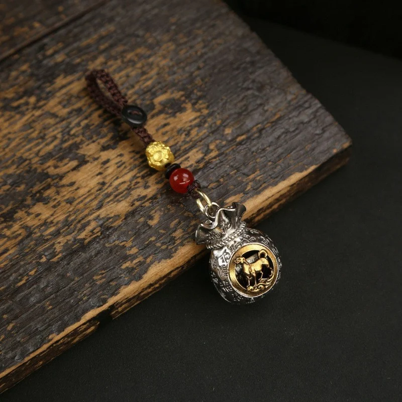 Keychain Daily Income Gold Coin Pouch Spinning Charm Hundred Blessings Small Pendant — variant image