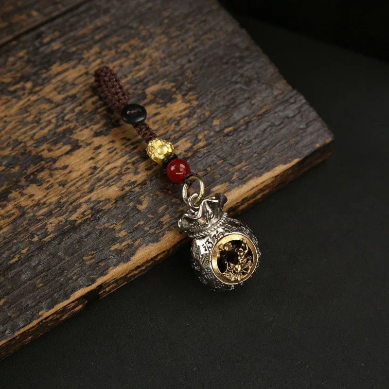 Keychain Daily Income Gold Coin Pouch Spinning Charm Hundred Blessings Small Pendant — image 7