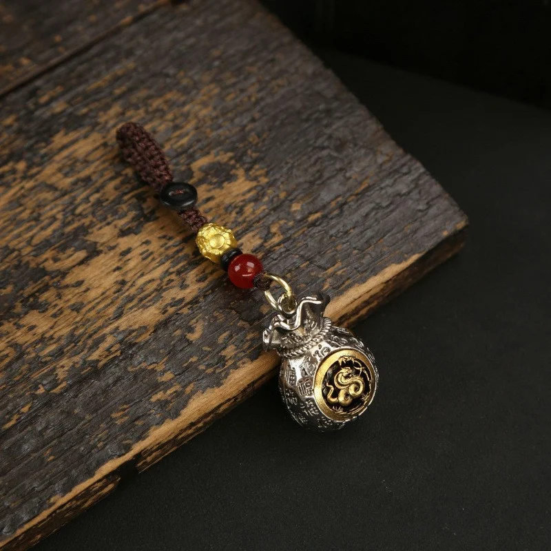 Keychain Daily Income Gold Coin Pouch Spinning Charm Hundred Blessings Small Pendant — image 2