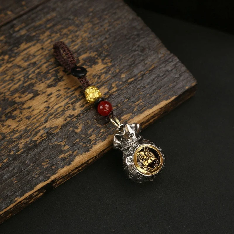 Keychain Daily Income Gold Coin Pouch Spinning Charm Hundred Blessings Small Pendant — variant image