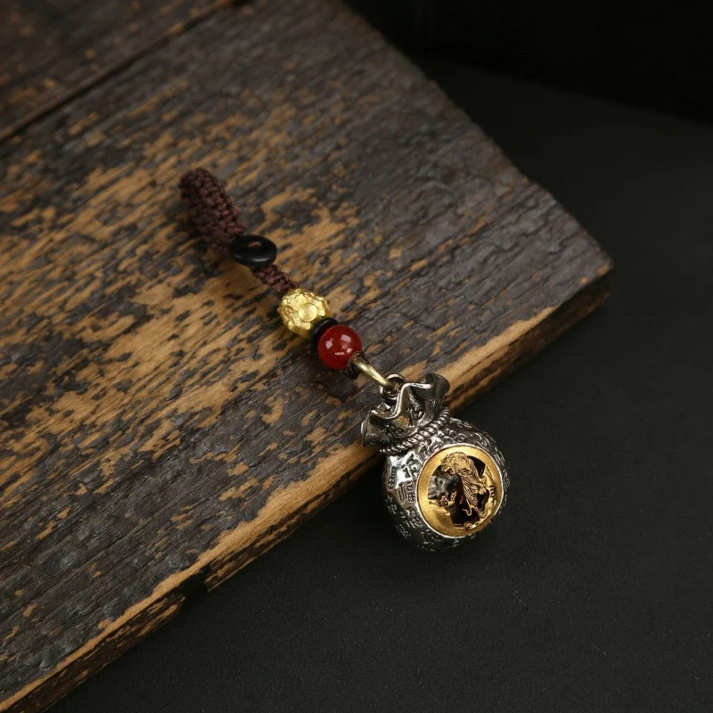 Keychain Daily Income Gold Coin Pouch Spinning Charm Hundred Blessings Small Pendant — variant image