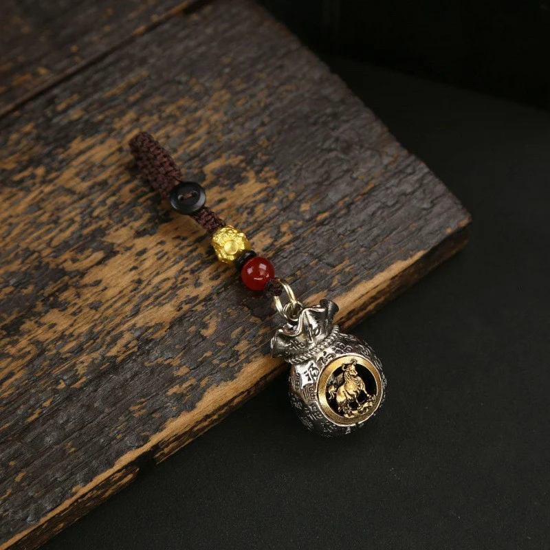 Keychain Daily Income Gold Coin Pouch Spinning Charm Hundred Blessings Small Pendant — image 6
