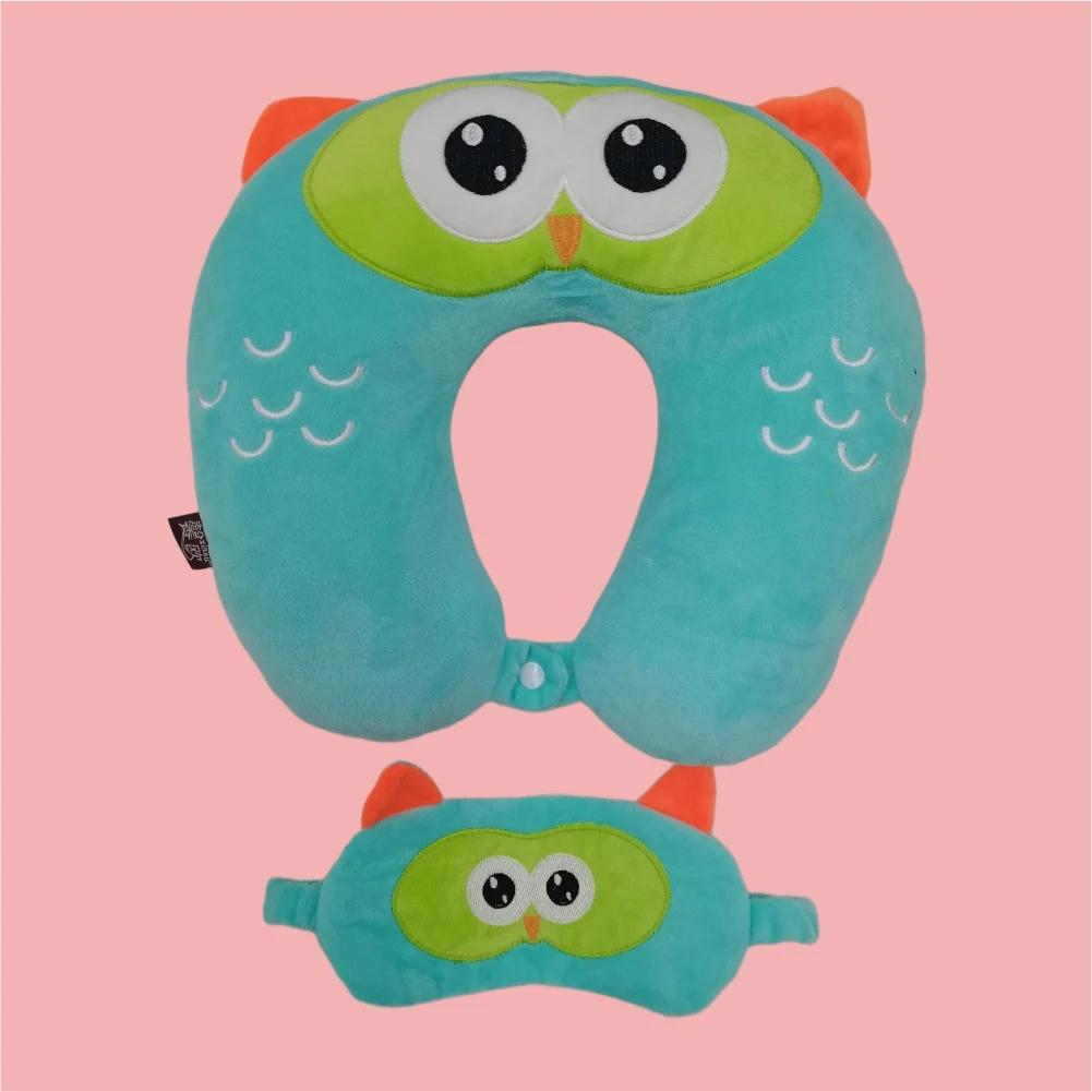 Kids Cartoon Animal Travel Neck Pillow With Matching Eye Mask, Soft Plush U Shape… — image 4