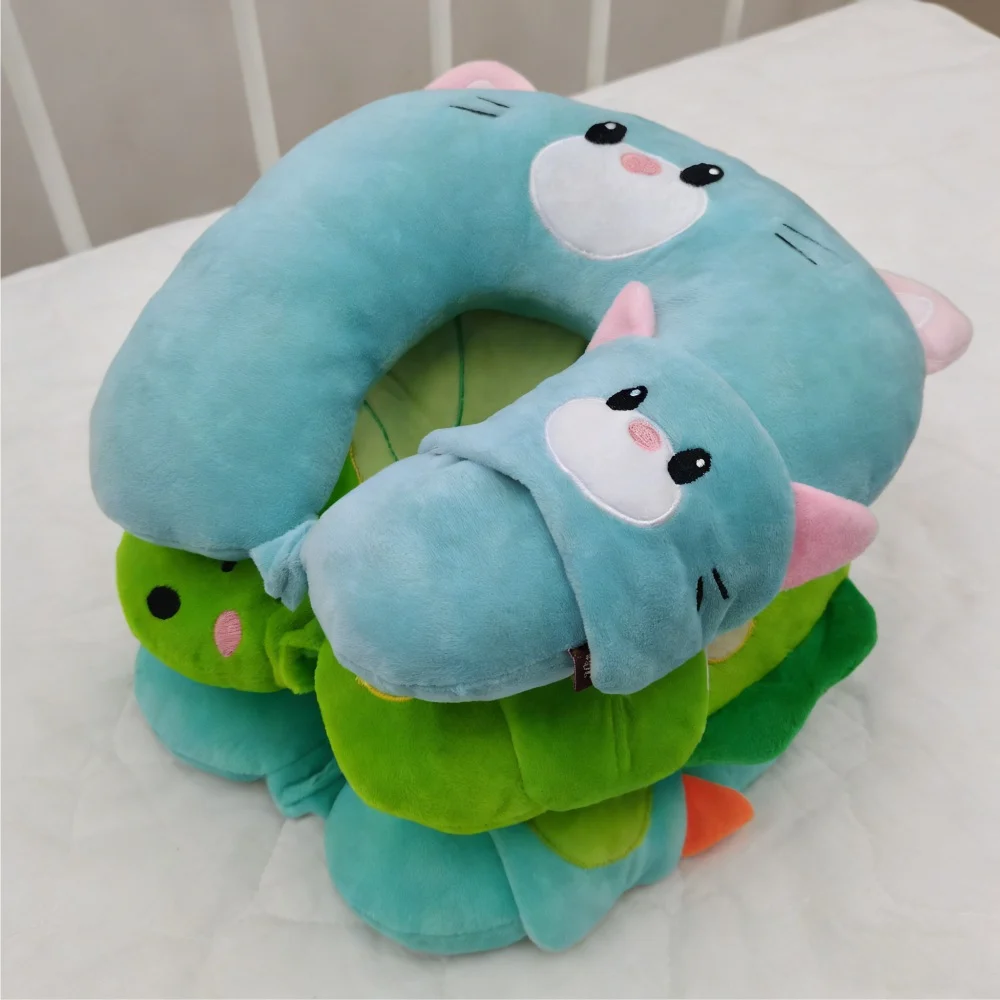 Kids Cartoon Animal Travel Neck Pillow With Matching Eye Mask, Soft Plush U Shape… — image 3