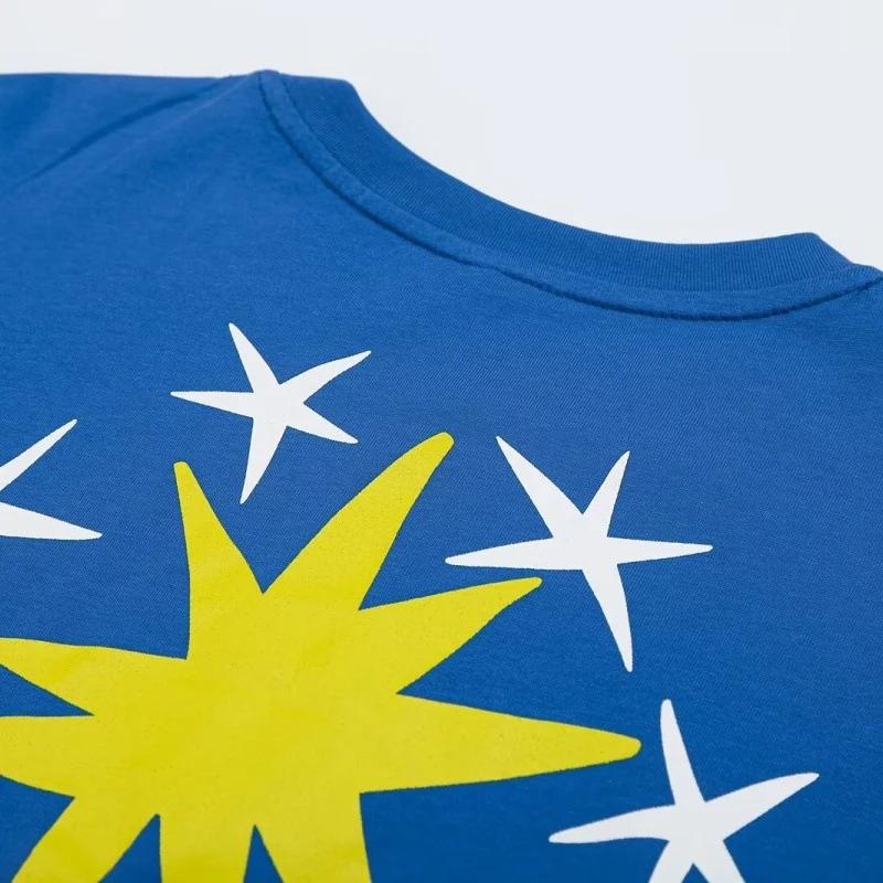 Klein Blue Star-print Casual Washed Long-sleeve T-shirt Top — image 4
