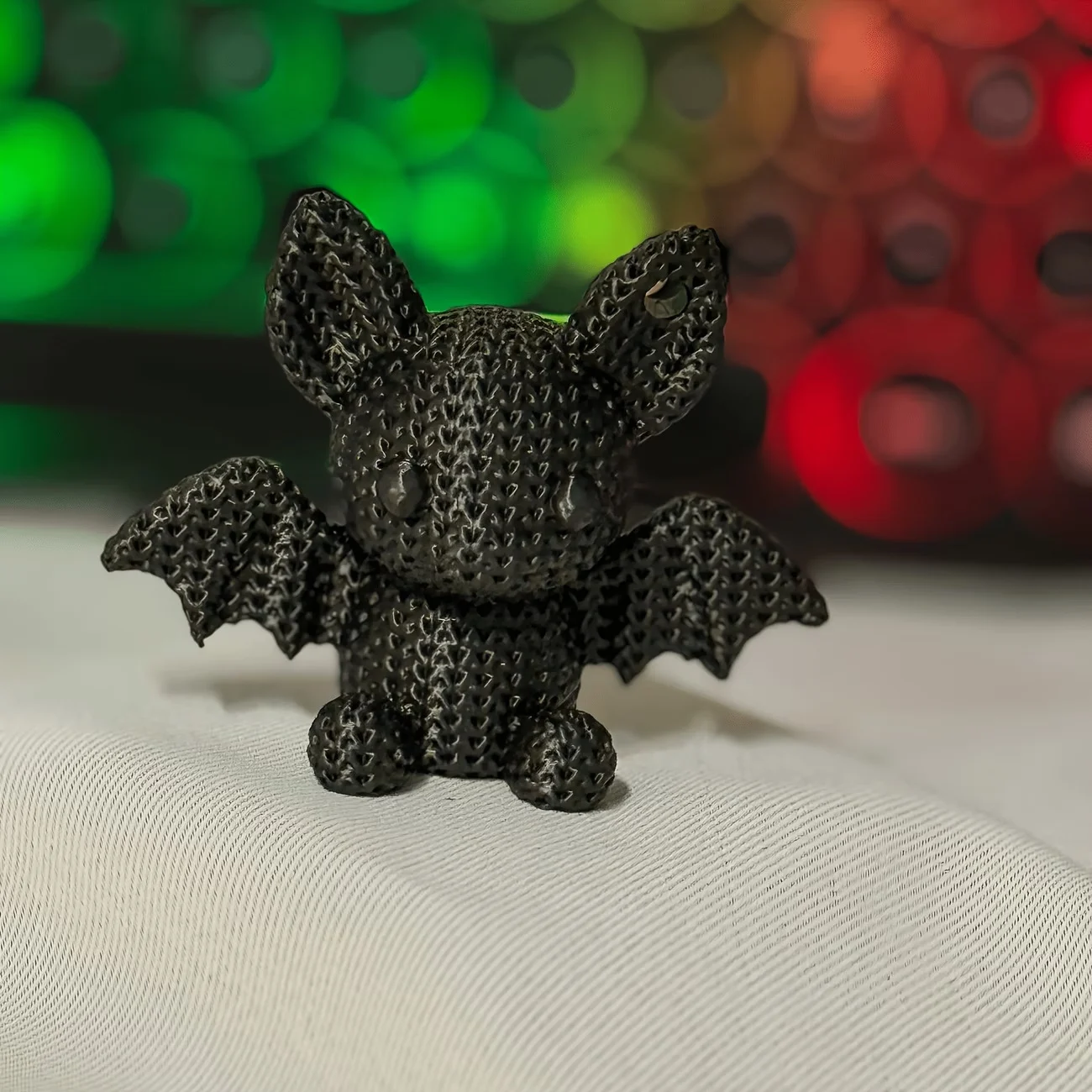 Knitted-texture Table Sculpture Black Crochet-style Bat Statue — image 4