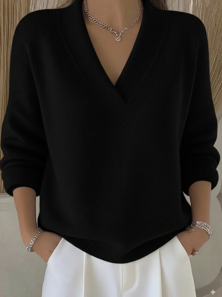 Knitted V Neck Loose Sweater Autumn And Winter New Solid Color Casual Fashion Women's… — image 4