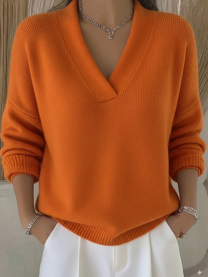 Knitted V Neck Loose Sweater Autumn And Winter New Solid Color Casual Fashion Women's… — image 3