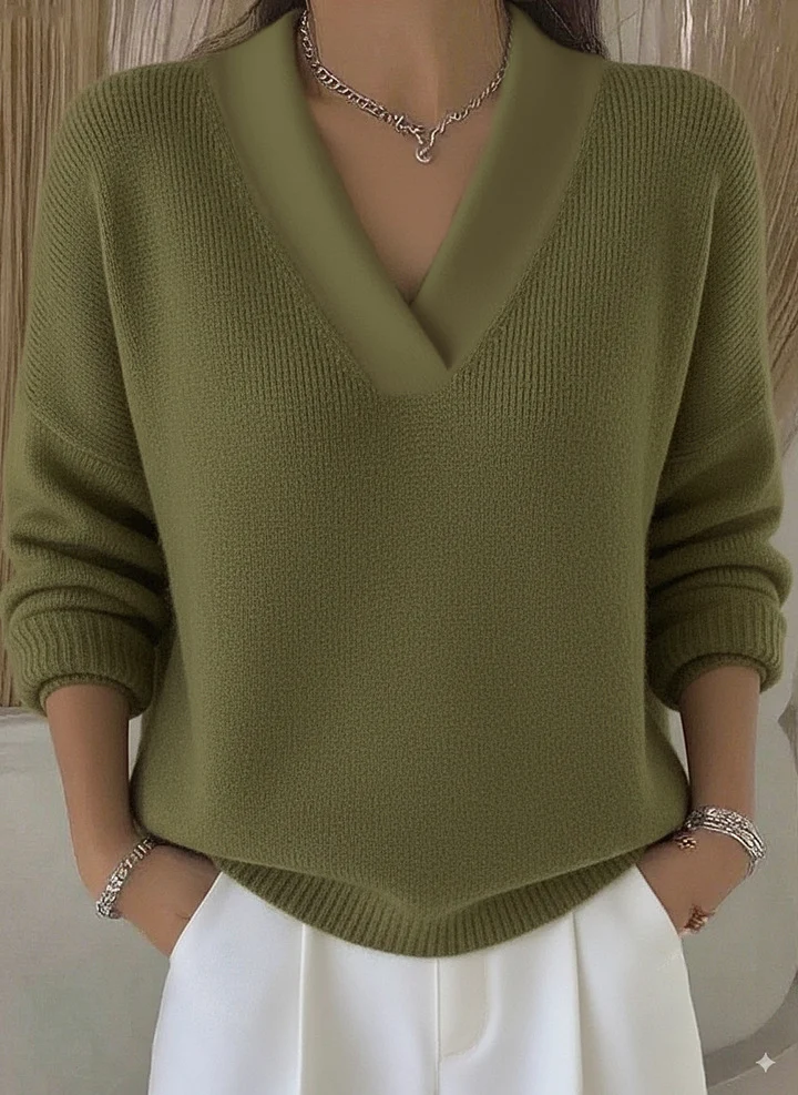 Knitted V Neck Loose Sweater Autumn And Winter New Solid Color Casual Fashion Women's… — image 2