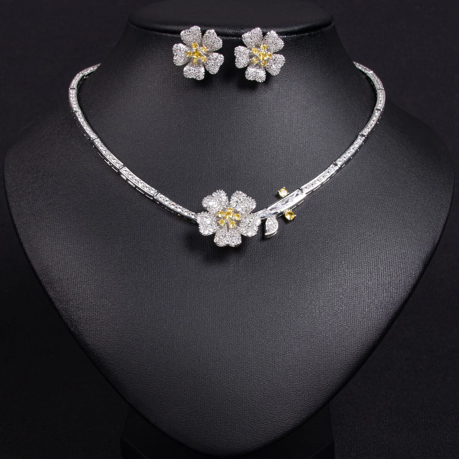Korean Style Flower Zircon Collar Bride Necklace Earrings Accessories Evening Wedding… — image 8