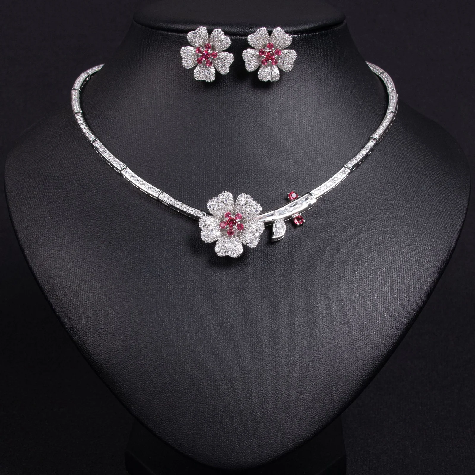 Korean Style Flower Zircon Collar Bride Necklace Earrings Accessories Evening Wedding… — image 2