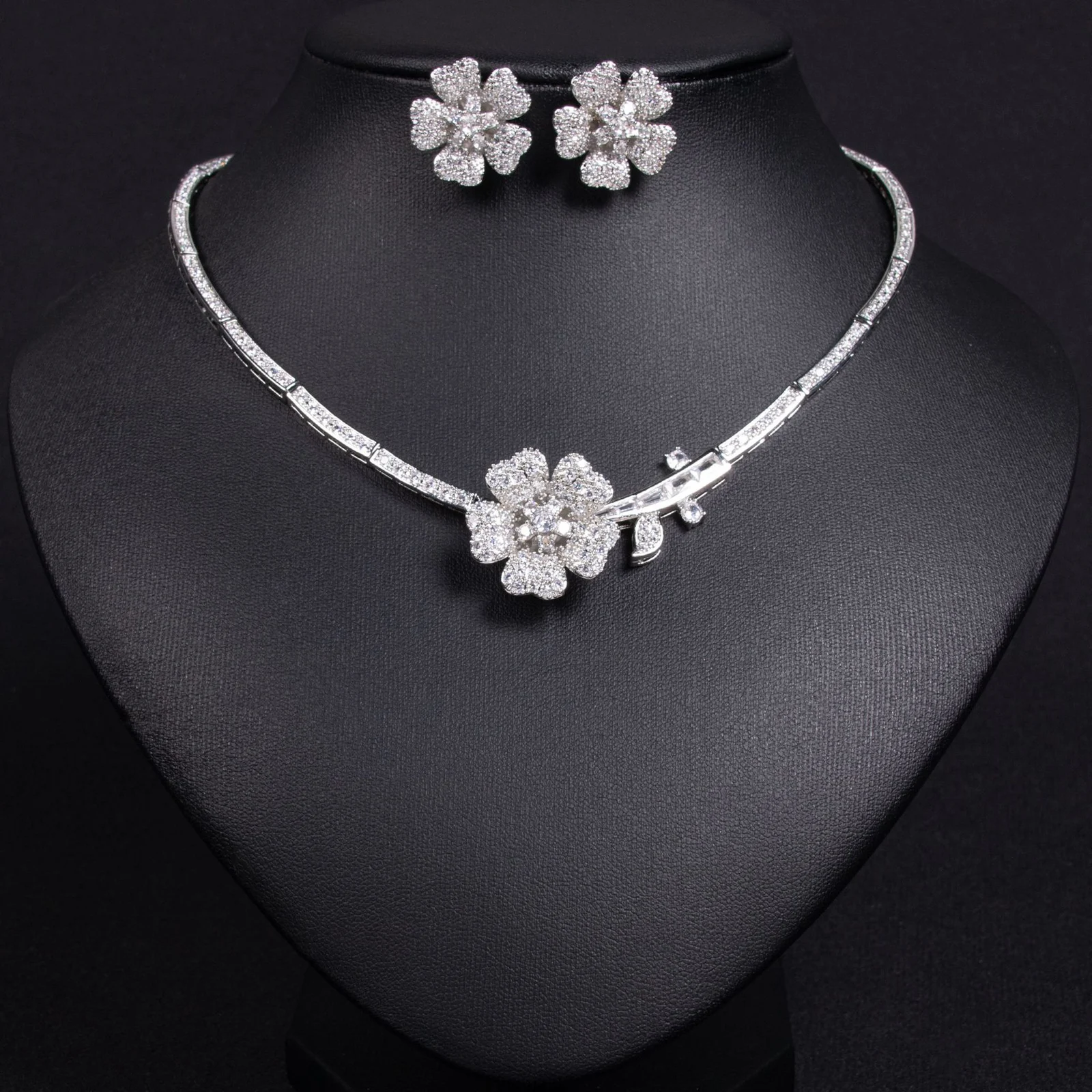 Korean Style Flower Zircon Collar Bride Necklace Earrings Accessories Evening Wedding… — image 9