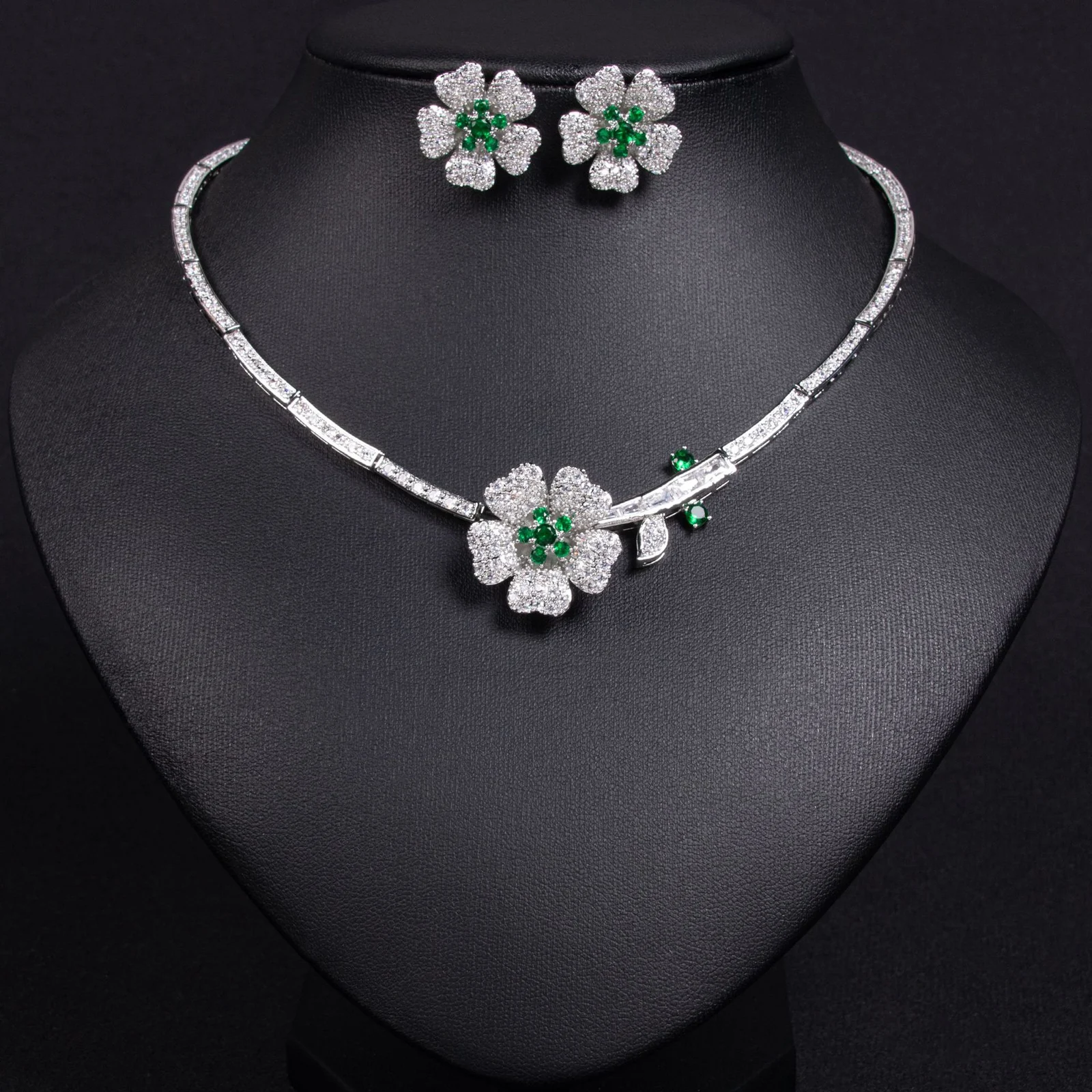 Korean Style Flower Zircon Collar Bride Necklace Earrings Accessories Evening Wedding… — image 7