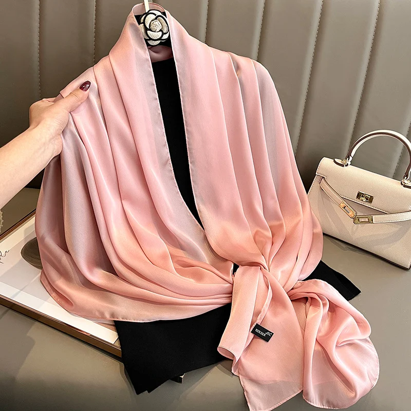 Korean-style Springautumn New Solid-color Summer Sun-protection Beach Scarf Womens Silk — image 2