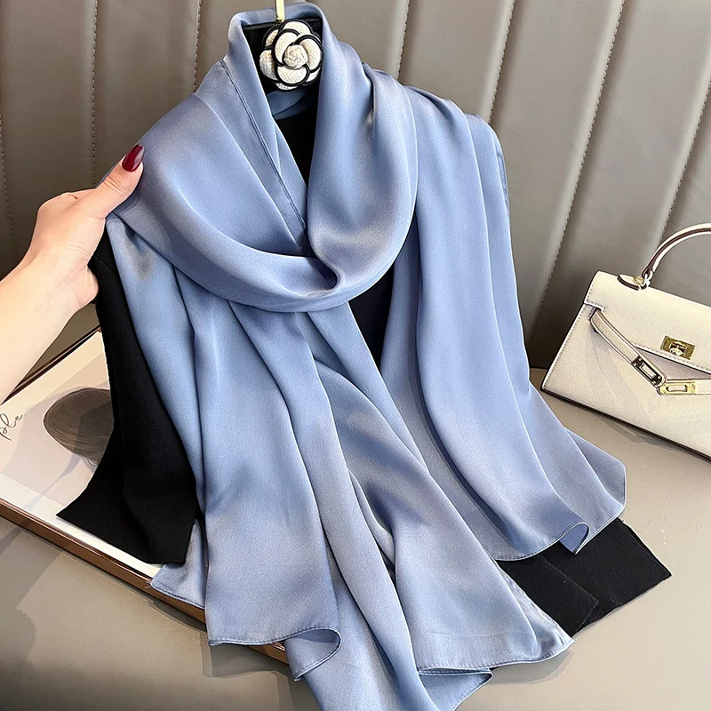 Korean-style Springautumn New Solid-color Summer Sun-protection Beach Scarf Womens Silk — image 12