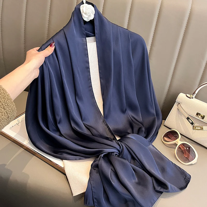Korean-style Springautumn New Solid-color Summer Sun-protection Beach Scarf Womens Silk — image 13
