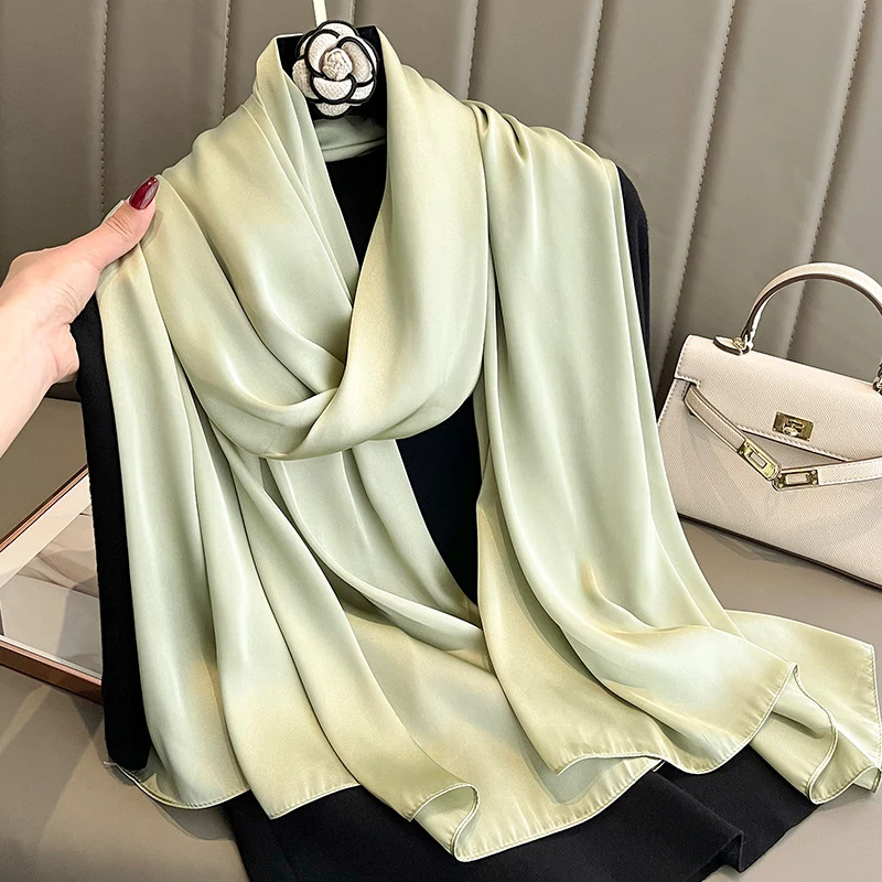 Korean-style Springautumn New Solid-color Summer Sun-protection Beach Scarf Womens Silk — image 4