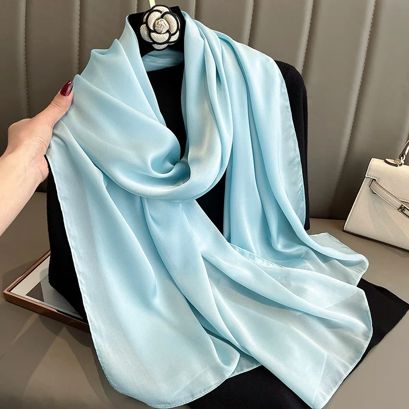 Korean-style Springautumn New Solid-color Summer Sun-protection Beach Scarf Womens Silk — image 3
