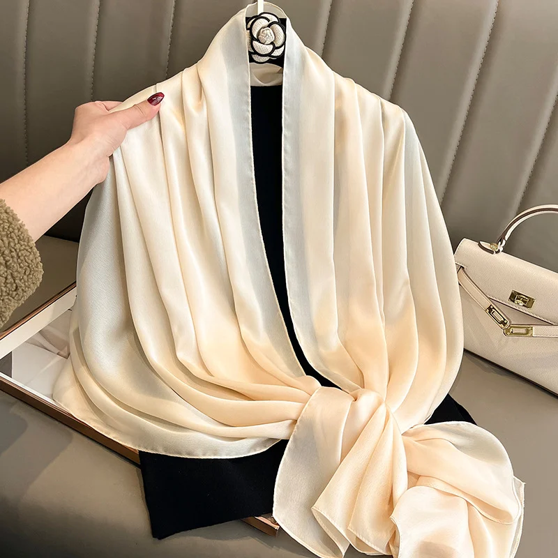 Korean-style Springautumn New Solid-color Summer Sun-protection Beach Scarf Womens Silk — image 5
