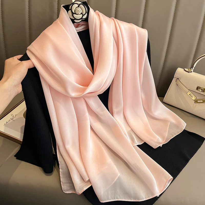 Korean-style Springautumn New Solid-color Summer Sun-protection Beach Scarf Womens Silk — image 16