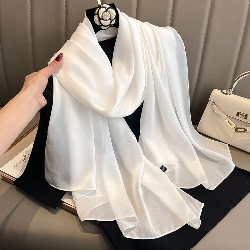 Korean-style Springautumn New Solid-color Summer Sun-protection Beach Scarf Womens Silk — image 6