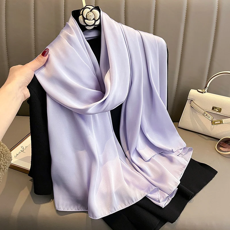 Korean-style Springautumn New Solid-color Summer Sun-protection Beach Scarf Womens Silk — image 15