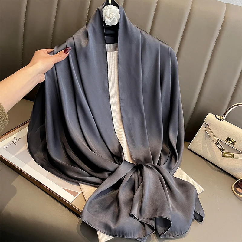 Korean-style Springautumn New Solid-color Summer Sun-protection Beach Scarf Womens Silk — image 8