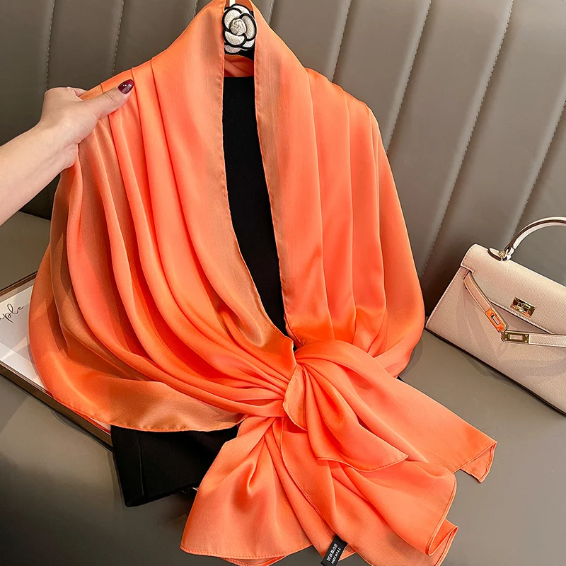 Korean-style Springautumn New Solid-color Summer Sun-protection Beach Scarf Womens Silk — image 11
