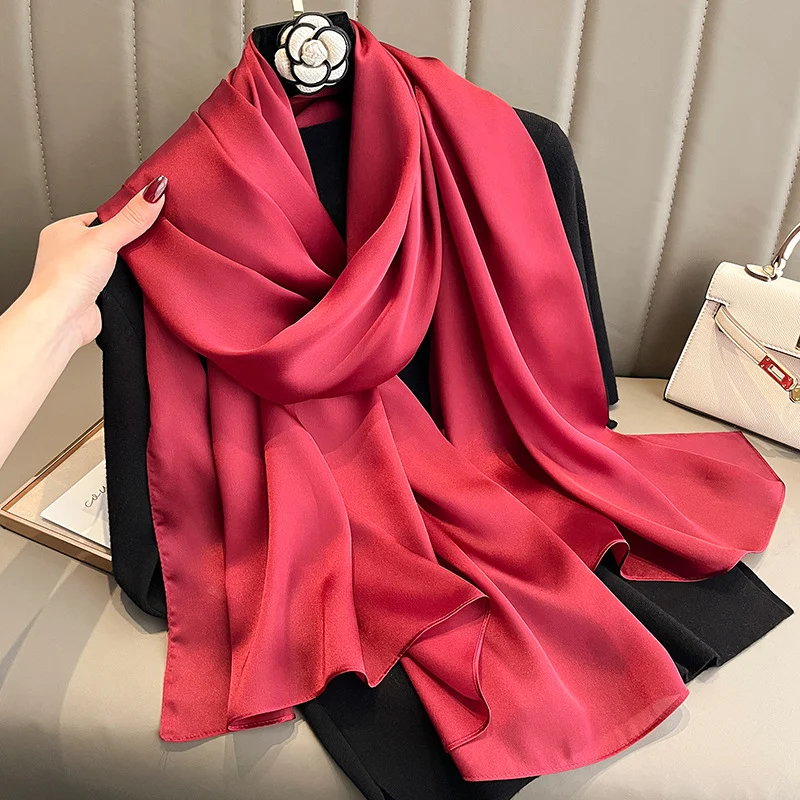 Korean-style Springautumn New Solid-color Summer Sun-protection Beach Scarf Womens Silk — image 9