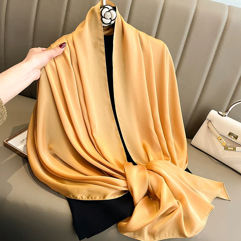 Korean-style Springautumn New Solid-color Summer Sun-protection Beach Scarf Womens Silk — image 10