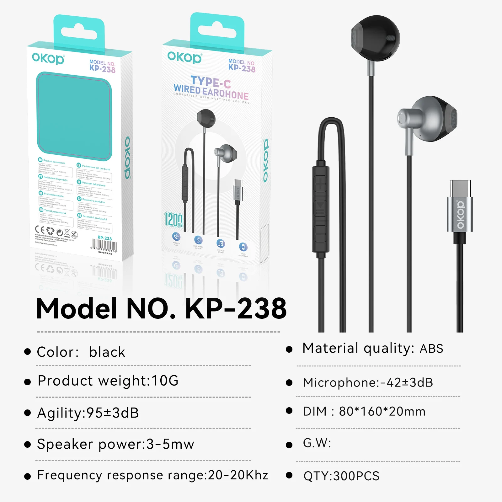 KP-235 Best-selling Wired USB-C Earphones High-quality Audio High Volume Semi-in-ear… — image 5