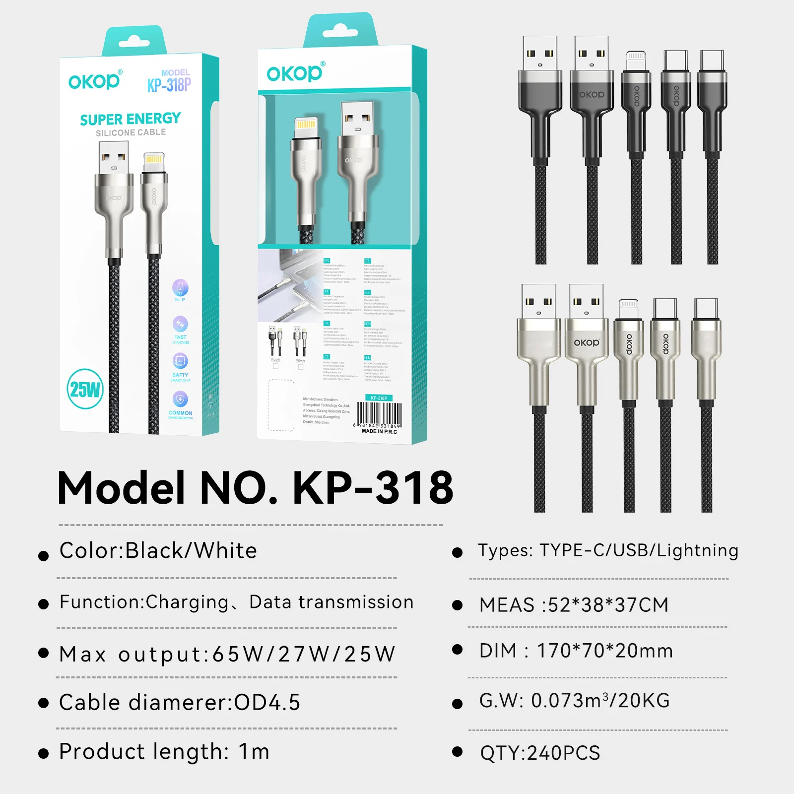 KP-318 Braided 65W Fast-charging Data Cable Durable Overcharge Protection Type-c… — image 7