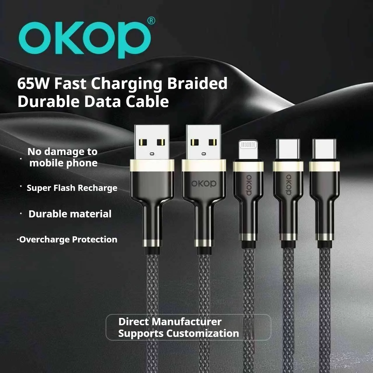 KP-318 Braided 65W Fast-charging Data Cable Durable Overcharge Protection Type-c… — image 3
