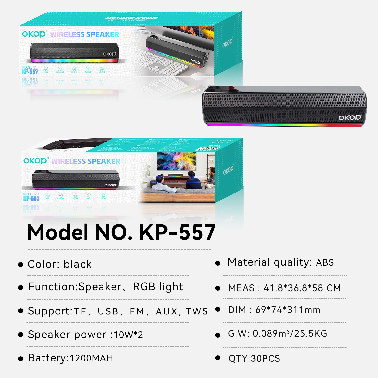 KP-557 Bluetooth Speaker With RGB Colorful Lights Home Soundbar Wireless Deep Bass… — image 4