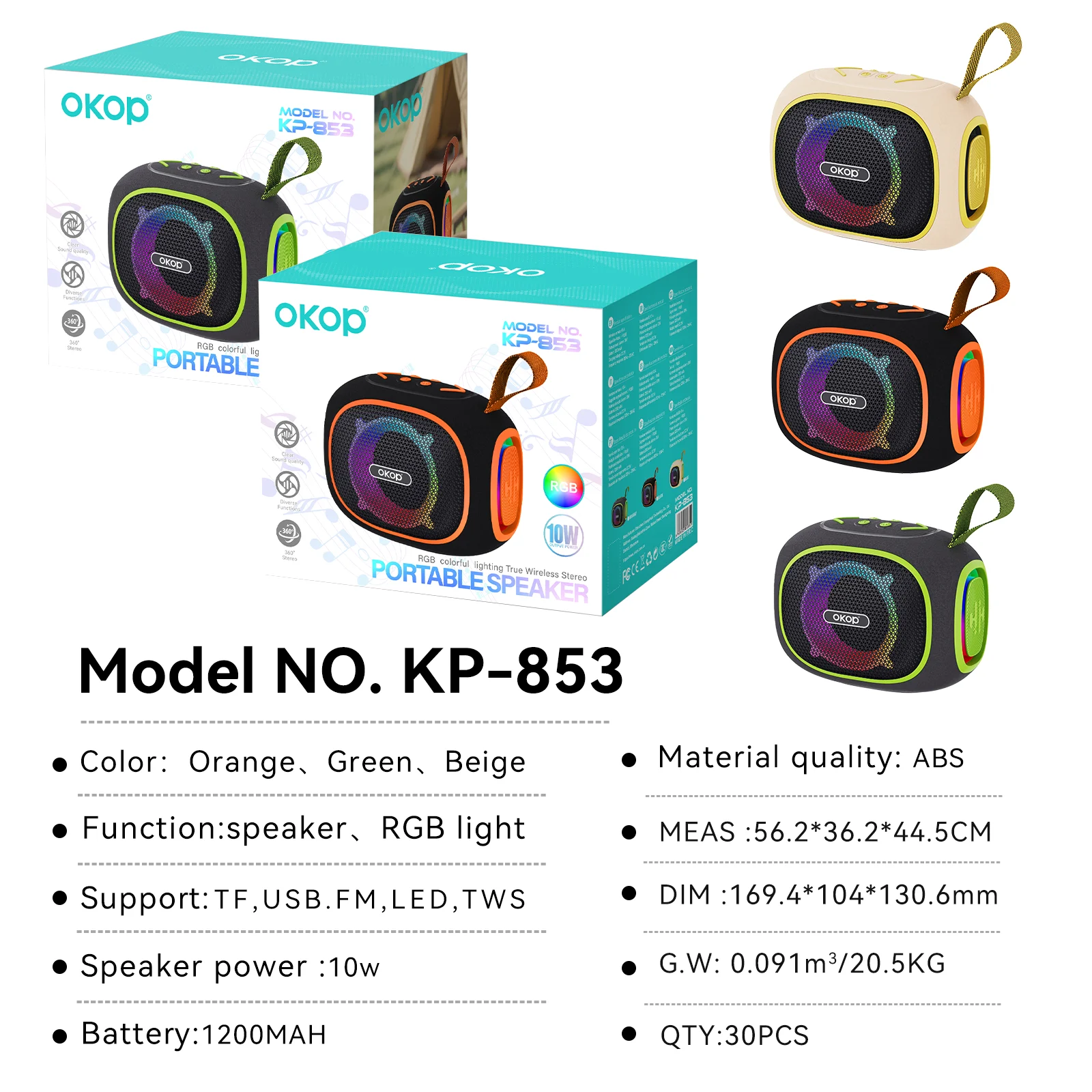 KP-853 New Wireless Bluetooth Speaker Long Battery Life Portable Handle RGB Lighting… — image 2